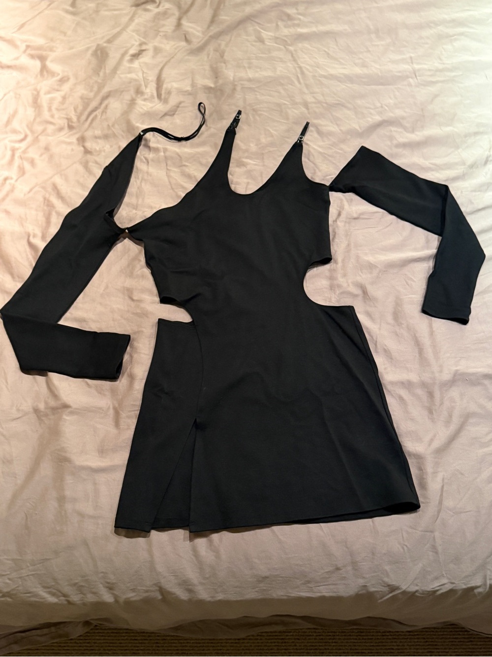 Heliot Emil Black Cut-Out Mini Dress Asymmetric Straps, Size S